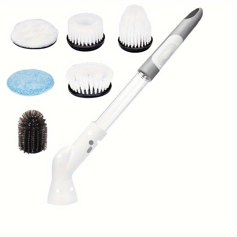 1 Set, Electric Spin Scrubber With 2/5/6 Replaceable Brush Head, Power Cordless Bathroom Scrubber With Adjustable Long Handle, Rechargeable Shower Scrubber, Multifunctional Scrubber For Bathroom, Kitchen, Bathtub, Tile, Shower, Car, Cleanin