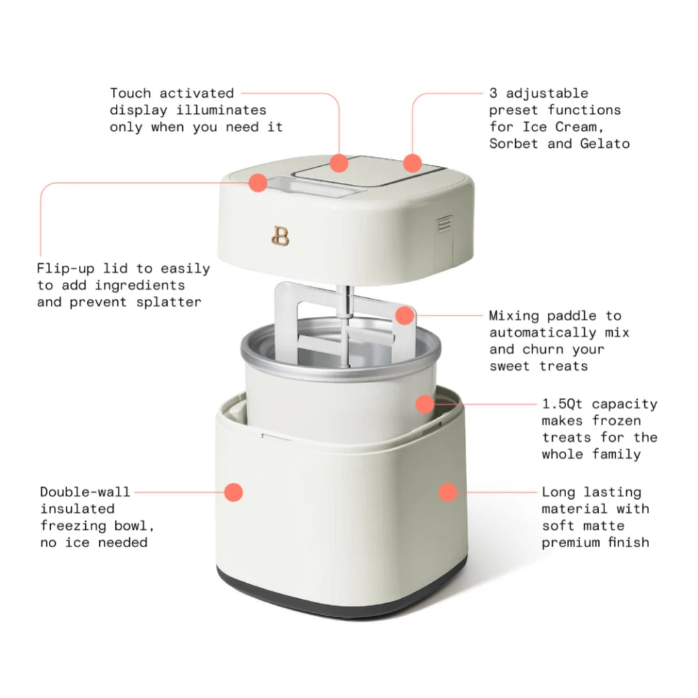 1.5QT Ice Cream Maker with TouchActivated Display, White Icing by Drew Barrymore