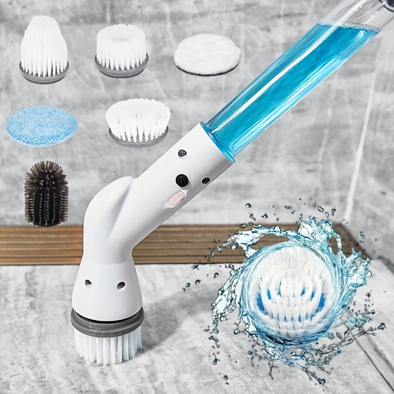 1 Set, Electric Spin Scrubber With 2/5/6 Replaceable Brush Head, Power Cordless Bathroom Scrubber With Adjustable Long Handle, Rechargeable Shower Scrubber, Multifunctional Scrubber For Bathroom, Kitchen, Bathtub, Tile, Shower, Car, Cleanin